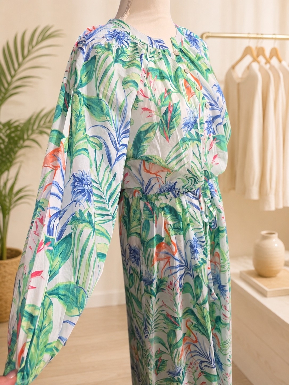 J. McLaughlin Green Multi Tropical Print Long Sleeve Maxi Dress - Picture 4 of 11